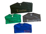 TShirts ( ELEVATION )“ Kelly green & Dark grey (small), Royal blue (med), & “army green” (XL) ”.